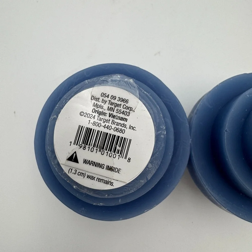 Room Essentials Blue‎ Stacked Disc Candle Set of 2 New